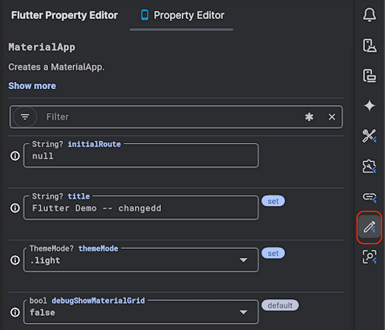 Android StudioとIntelliJでのFlutter Property Editor