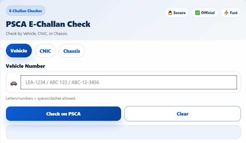 PSCA E-Challan — Check Traffic Challan Online in Punjab