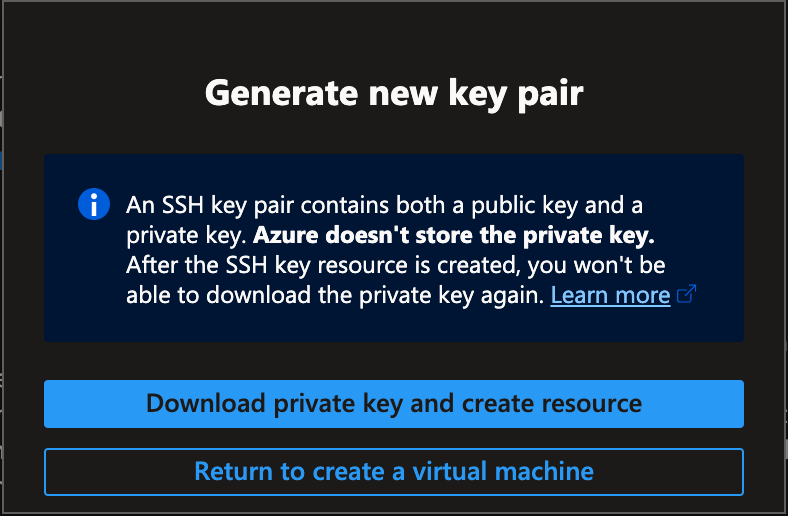 Select Download private key and create resource