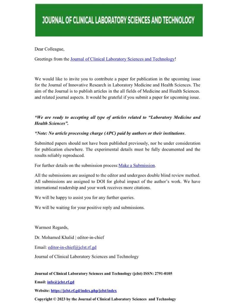 JOURNAL OF CLINICAL LABORATORY SCIENCES AND TECHNOLOGY by Maak Medium