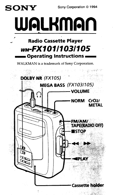 Sony Walkman WM-FX101 Am/fm Radio Cassette Tape Player 