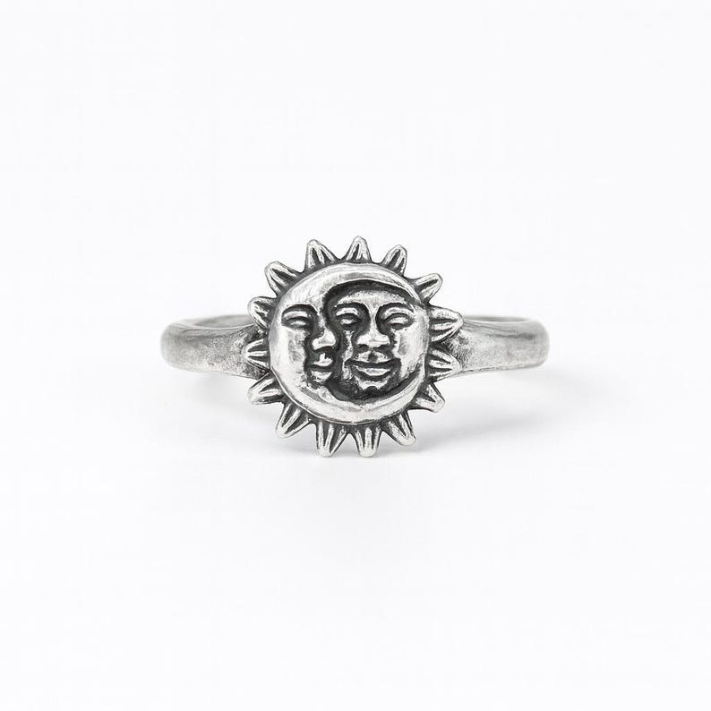 Celestial Sun Moon Face Ring For Women Jewelry, Boho Adjustable Vintage Spiritual Astrology…