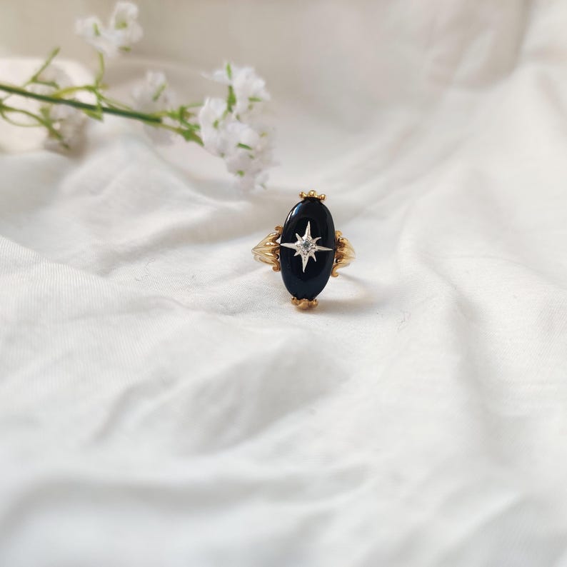 Natural Black Onyx Spider Ring, 925 Sterling Silver Ring, Gold Plated Black Onyx Ring, CZ Wedding…