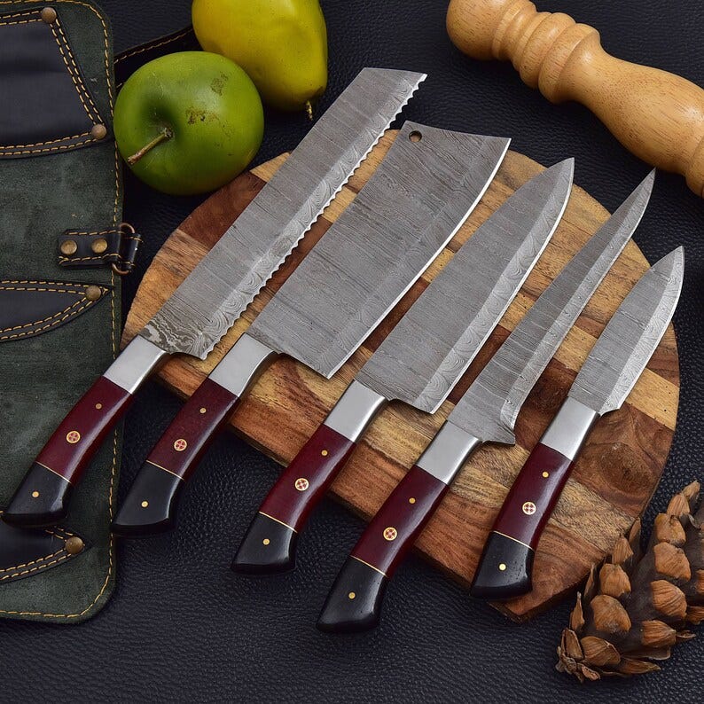 Handmade Damascus Chef Knife Set 5 Pcs,damascus Chef Set,hand