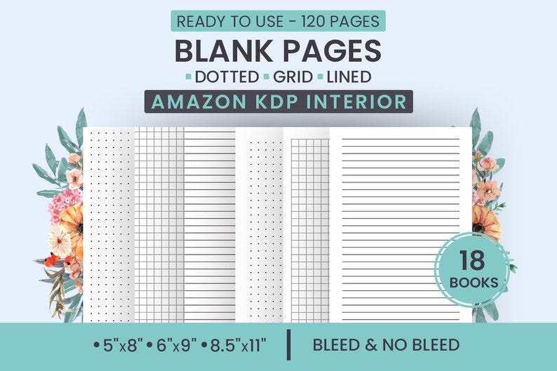 Amazon Kdp Interior Template — Blank, lined, grid notebook, journal low no content book
