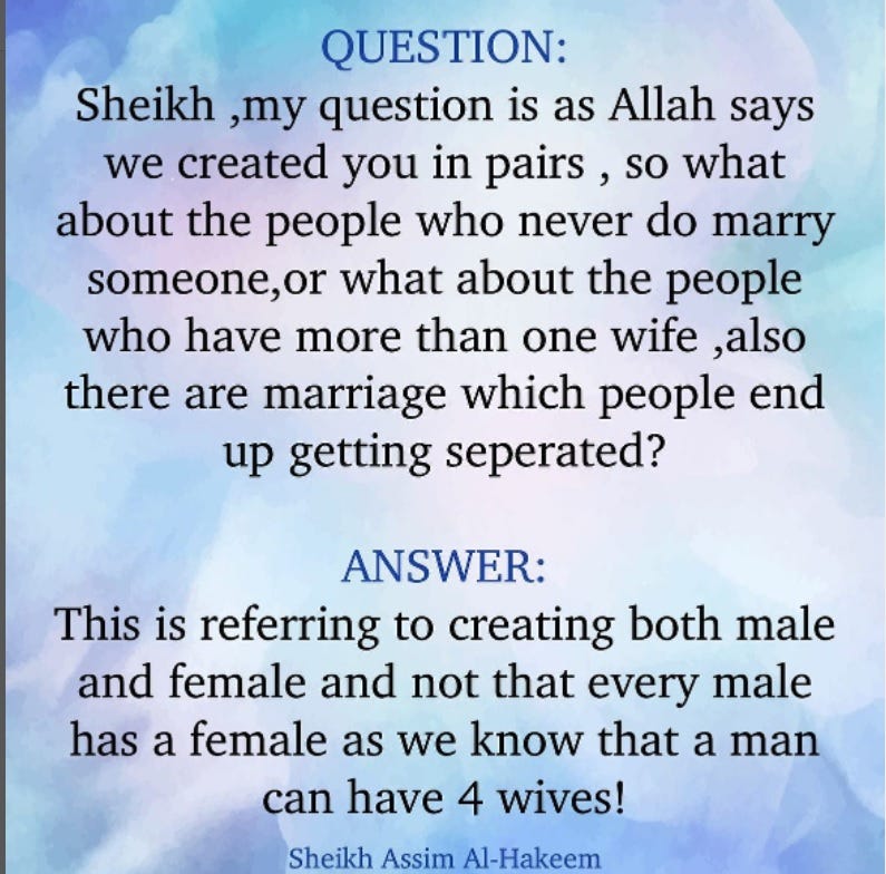 Single, Married, Divorced, Polygynous: Allah created you in pairs 