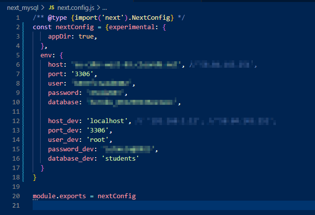 next.config.js file — env variabled