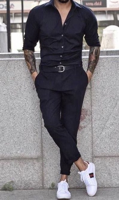 Men elegant black shirt black trouser for office wear, mens formal