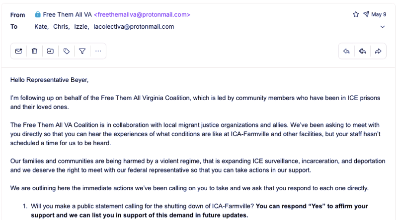 “I do intend to go” Congressman Don Beyer Commits to Visiting Farmville Detention Center at a…
