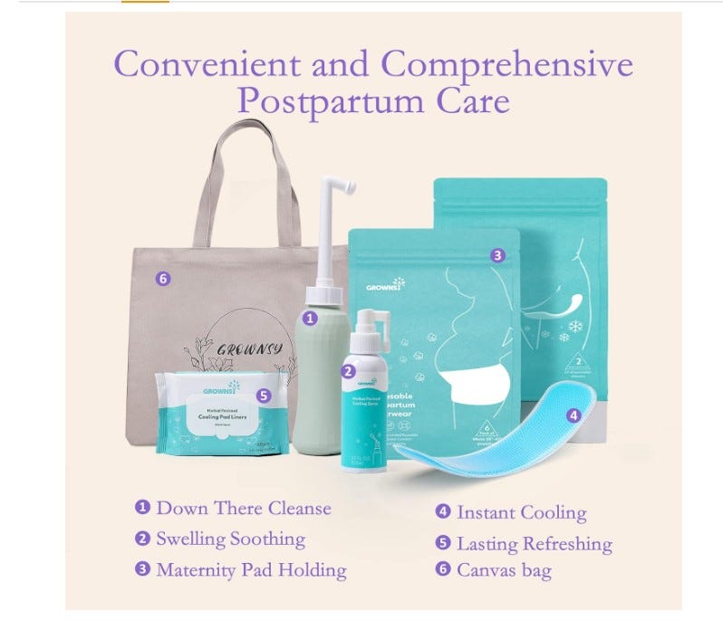 Postpartum Recovery Essentials Kit for Labor and Delivery, Grownsy