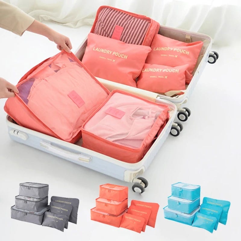 6pcs Travel Organizer Storage Bags Portable Luggage Organizer Bags Clothes Sorting Organizer Set Large Capacity Suitcase Storage