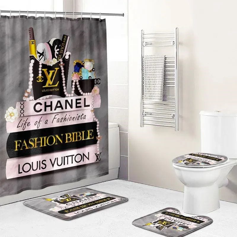 Louis Vuitton Grey Fashion Logo Luxury Brand Bathroom Set Home