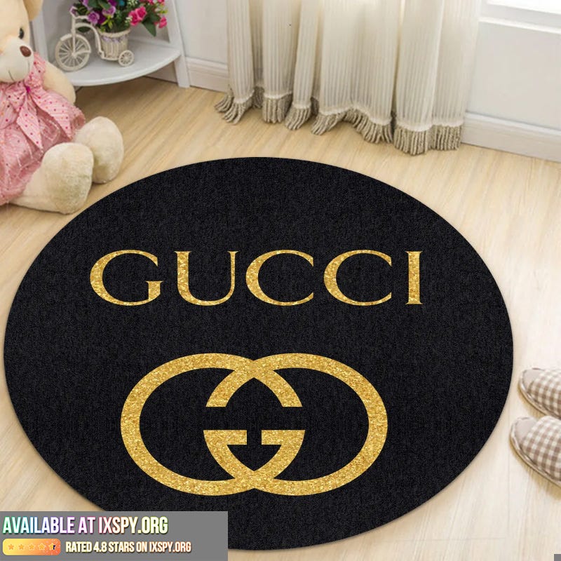 Gucci Black Golden Logo Luxury Brand Round Rug Carpet Home Decor-084822 ...