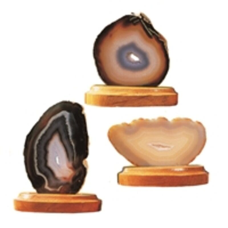 10 Achatscheiben ca. 6 bis 8 cm mit Holzständer