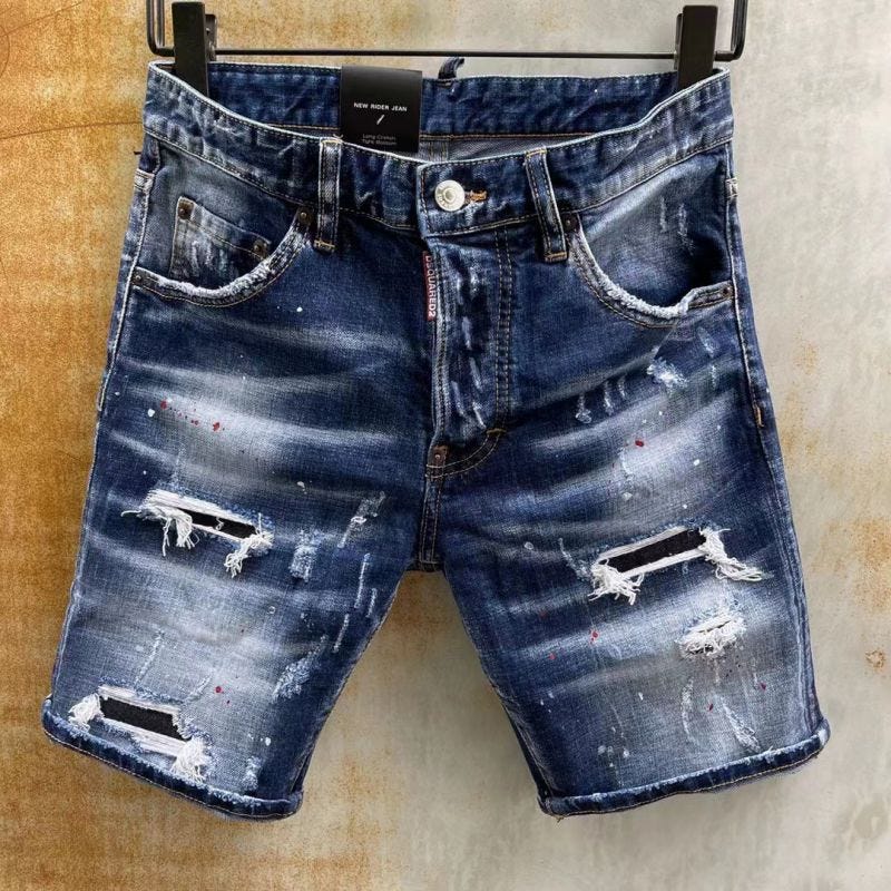 DSQUARED2 Summer Style New Popular Jeans Brand Italian Slim Short Men Blue  Denim Shorts With Ripped Zipper D9131 - Doris Queen Online Mall - Medium