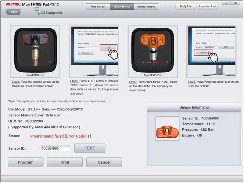 Solved: Autel MaxiTPMS Pad “Error Code:-1/Error Code:-6” Failed Issue