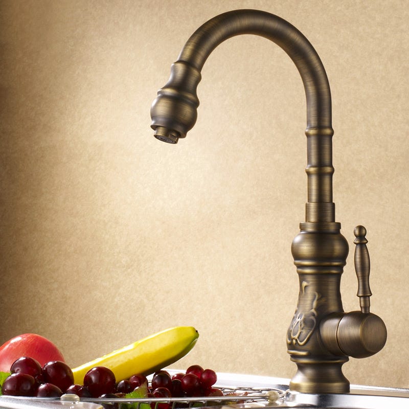 Review Classic Antique Brass Single Lever Kitchen Faucet by Annie