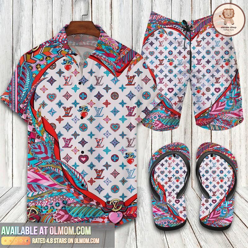 Louis Vuitton Hawaii Shirt Shorts Set & Flip Flops Luxury LV