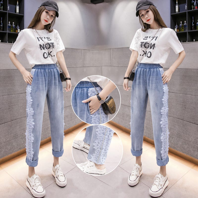 2022 New High Waist Jeans Woman Plus Size Street Style Elastic