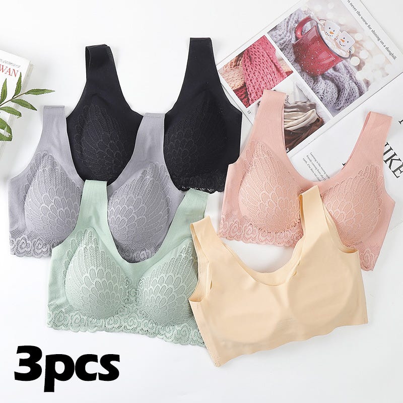 Vip Link 3pcs Plus 4XL Latex Bra Seamless Bras For Women Underwear
