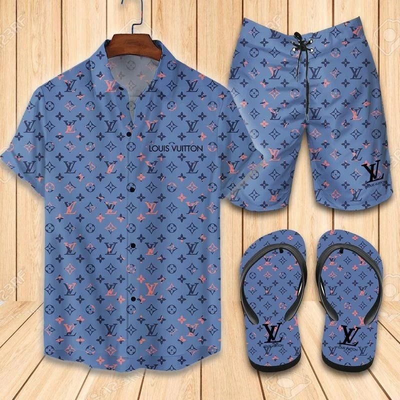 Louis Vuitton Blue LV Hawaii Shirt Shorts Flip Flops Combo Luxury Fashion  Brand Outfit, by SuperHyp Store, Aug, 2023