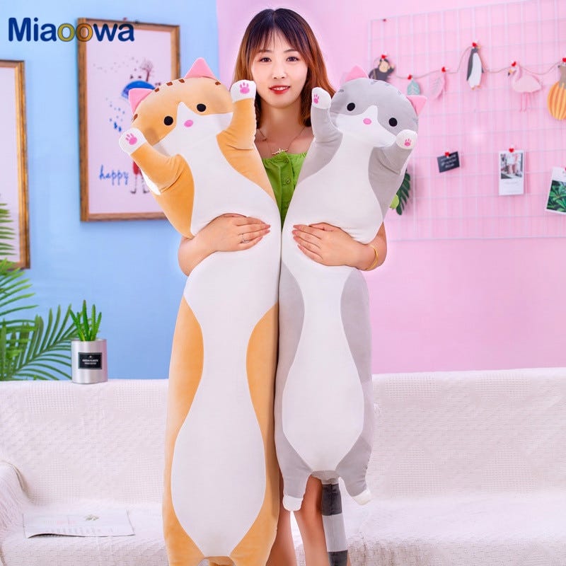 Review! 50/70cm Cute Soft Long Cat Plush Toys Stuffed Pause Office Nap