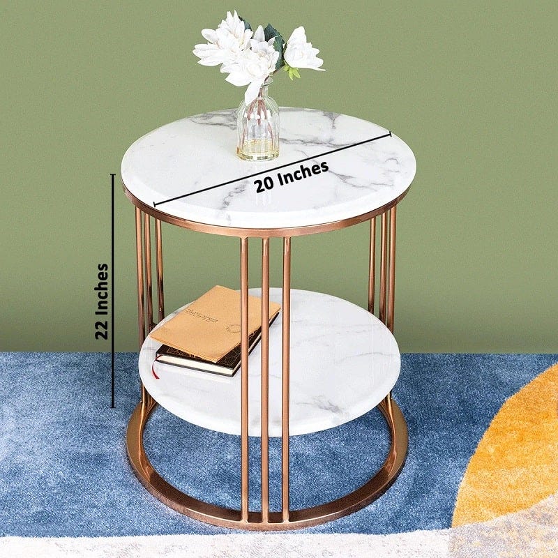 The Mystique Tube Double Decker Accent Side Table in Marble Top