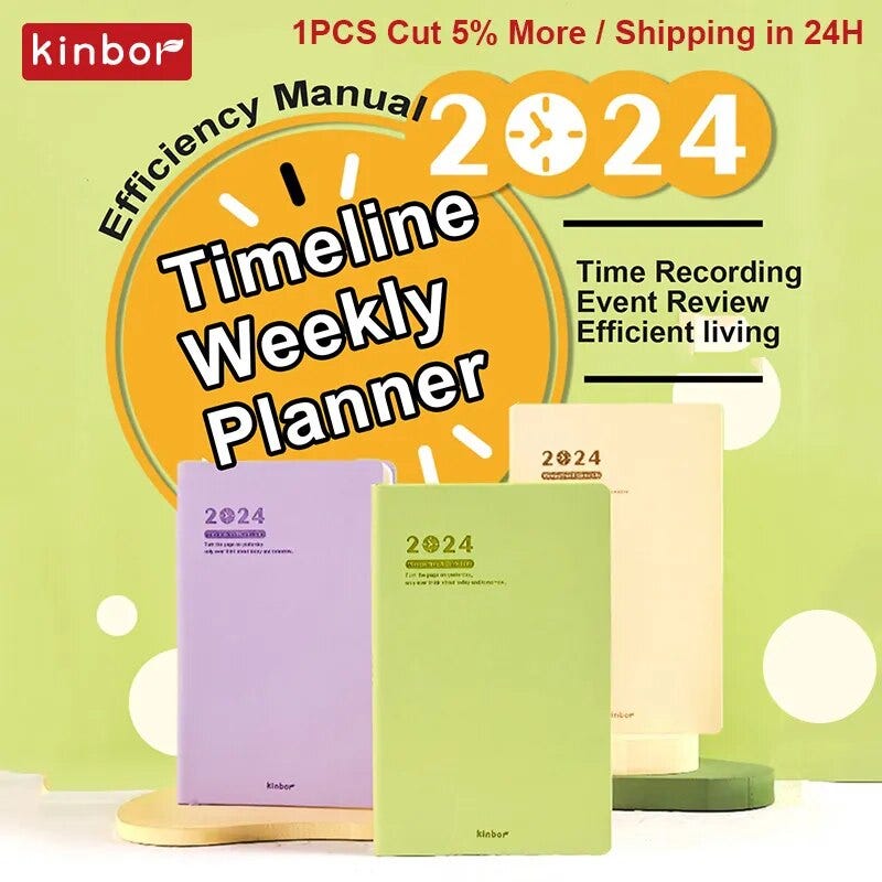 Hot Review! Kinbor 2024 Timeline Weekly Plan Notebook Calendar Self