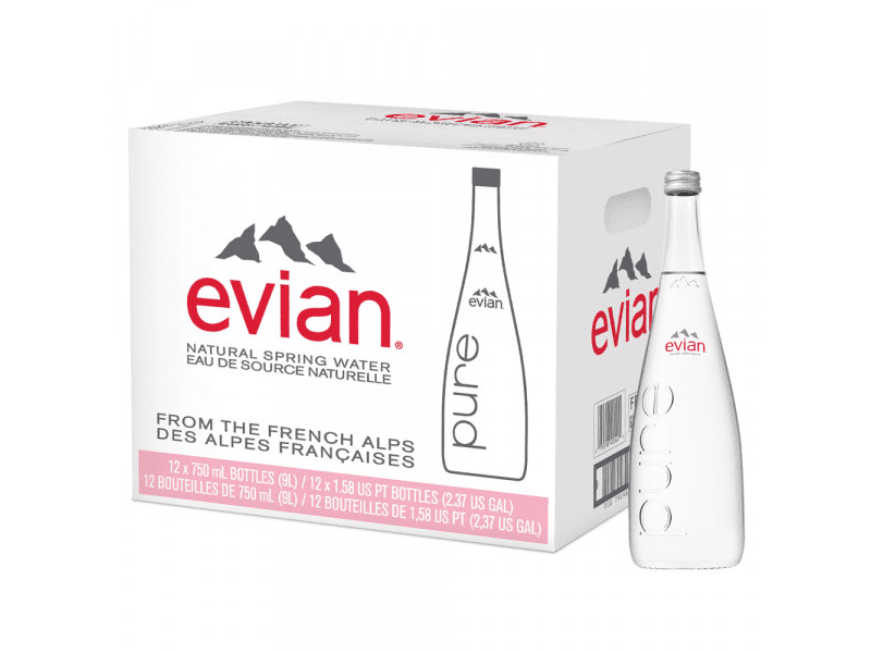 Evian Water glass 750ml , Pack of 12 Bottles Mrwaterman Medium