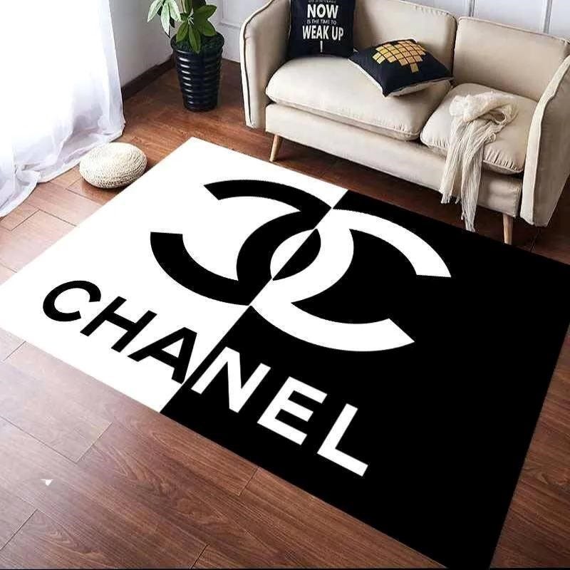 Black White Logo Chanel Rug Home Decor - Storealimie - Medium