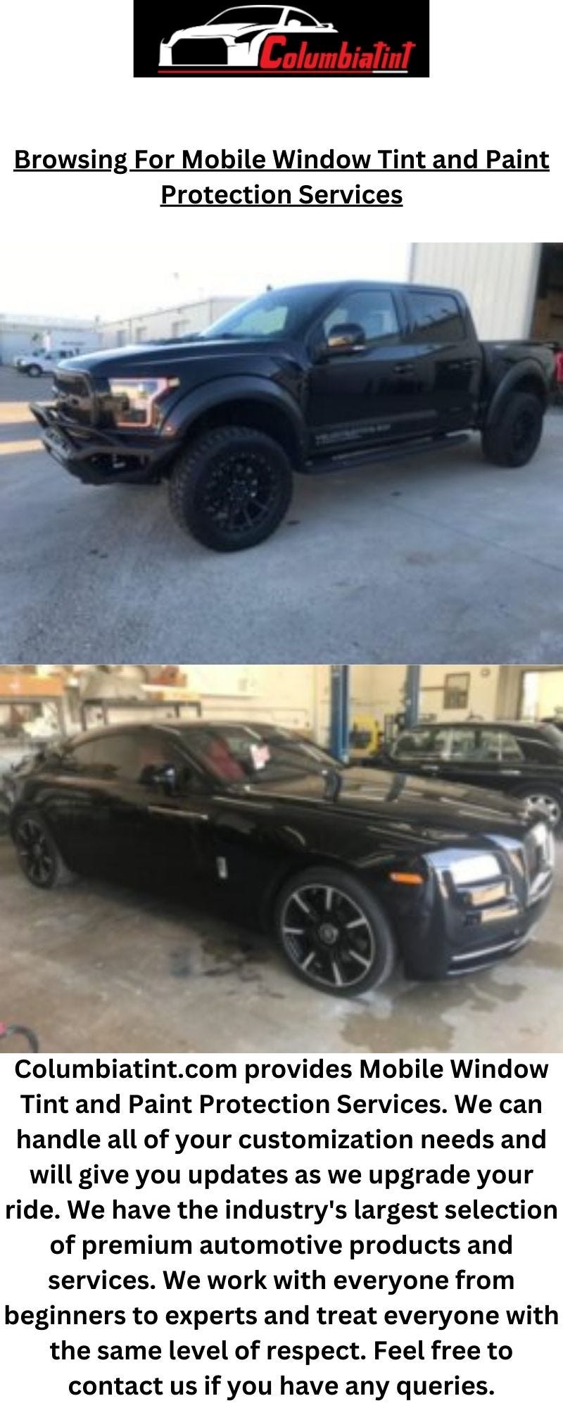 Browsing For Mobile Window Tint and Paint Protection Services