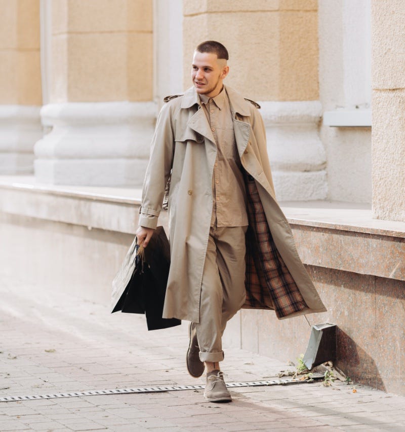 VINTC 482AFZ All Weather Men's Dress Coat Full Length Trench Coats ~ Rain Coat Khaki ~ Tan ~ Beige Long Style