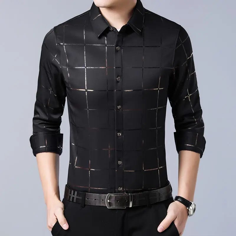 CAMISA LISTRADA MASCULINA SLIM FIT MANGA LONGA PARA QUE GOSTA DE ESTILO