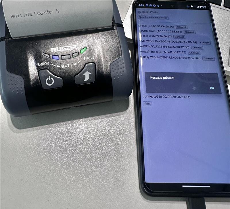 Setting up Capacitor and a basic implementation for accessing printer ...