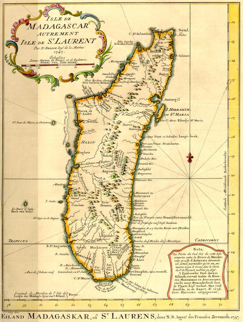 Map of Madagascar (between 1746 and 1759). Public domain
