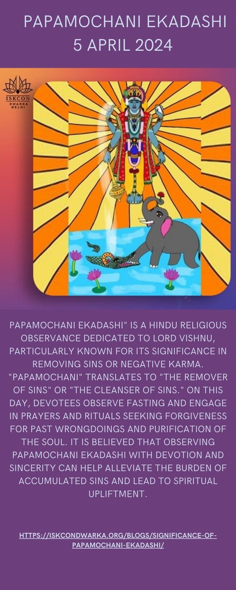 Papamochani Ekadashi — 5 April 2024 ISKCON Dwarka Medium