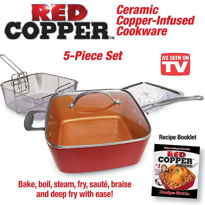 Red Copper Ceramic Non-Stick Square Pan 5 Piece Red Copper Pan Set