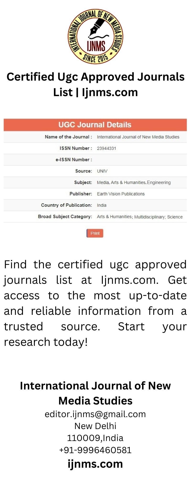 Certified Ugc Approved Journals List International