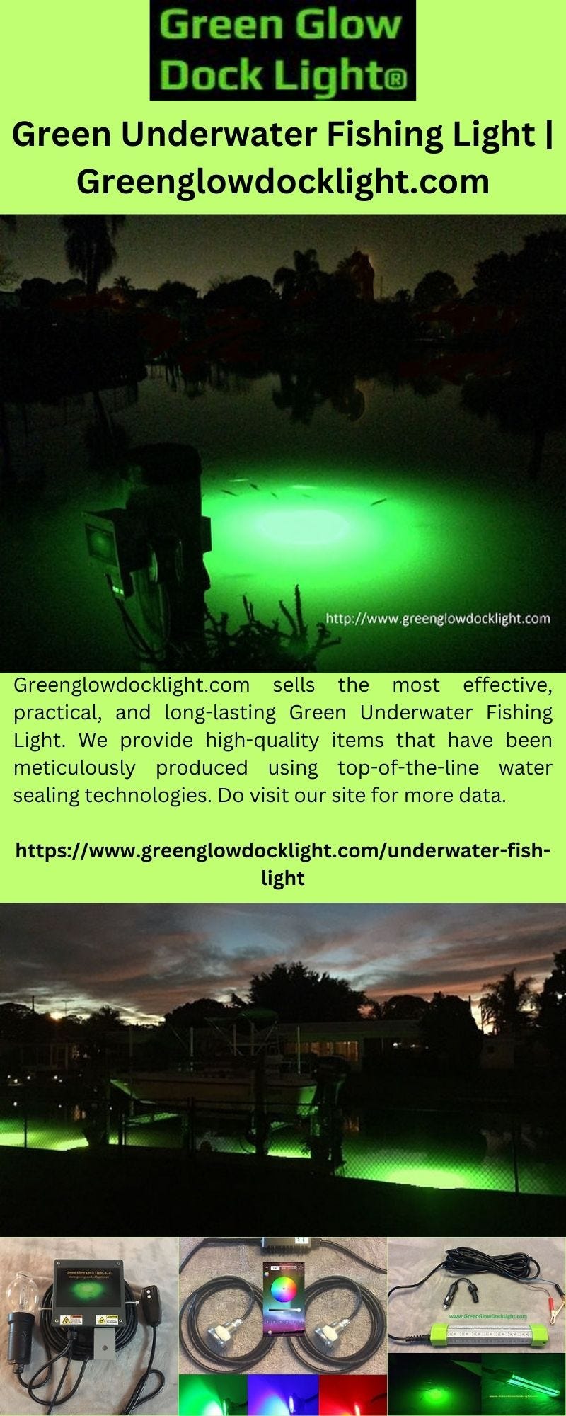 Green Underwater Fishing Light  Greenglowdocklight.com - Green
