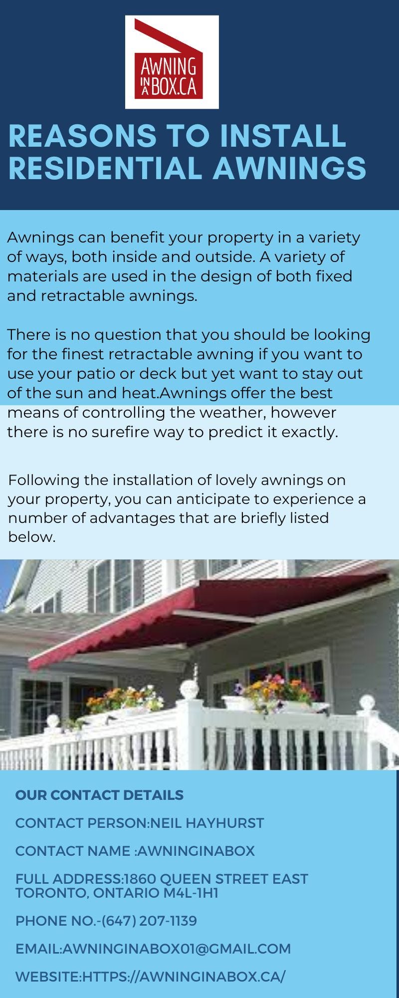 Reasons to Install Residential Awnings for Your Home Awning in a box