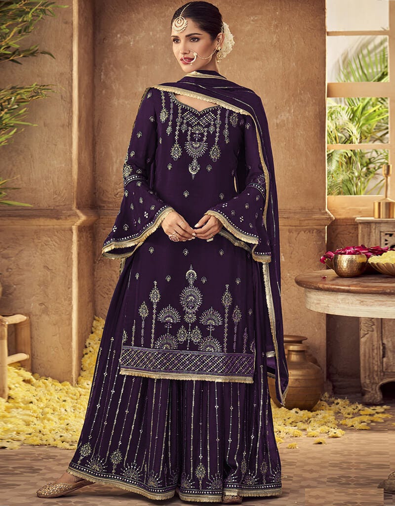 Light Purple Fox Georgette Pant Salwar Suit main image 1