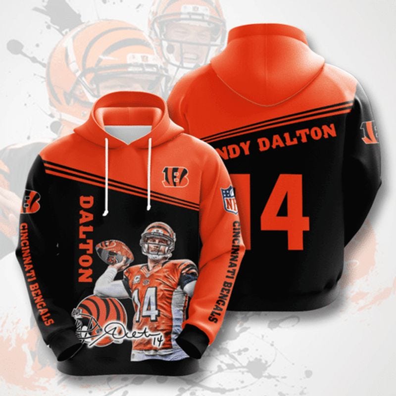 Cincinnati Bengals 14 Andy Dalton Signature 3D Hoodie All Over Print by Aurele Whiteley Sep 2024 Medium