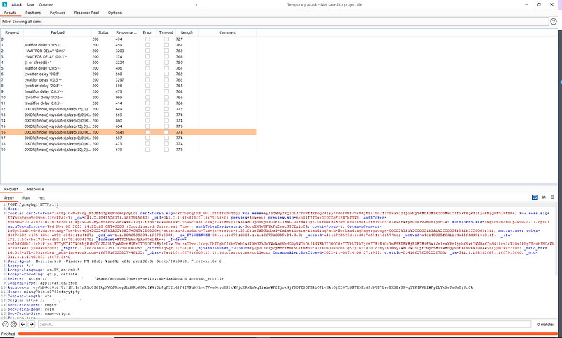 Sleep SQL injection on Name Parameter While Updating Profile - Umer ...