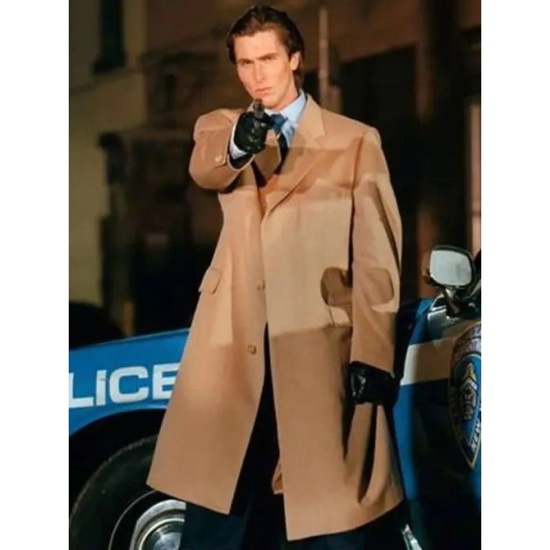 Christian Bale American Psycho 2020 Patrick Bateman Black Wool Trench Coat