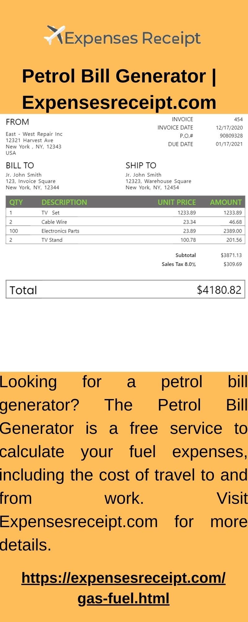 Petrol Bill Generator Expenses Receipt Medium