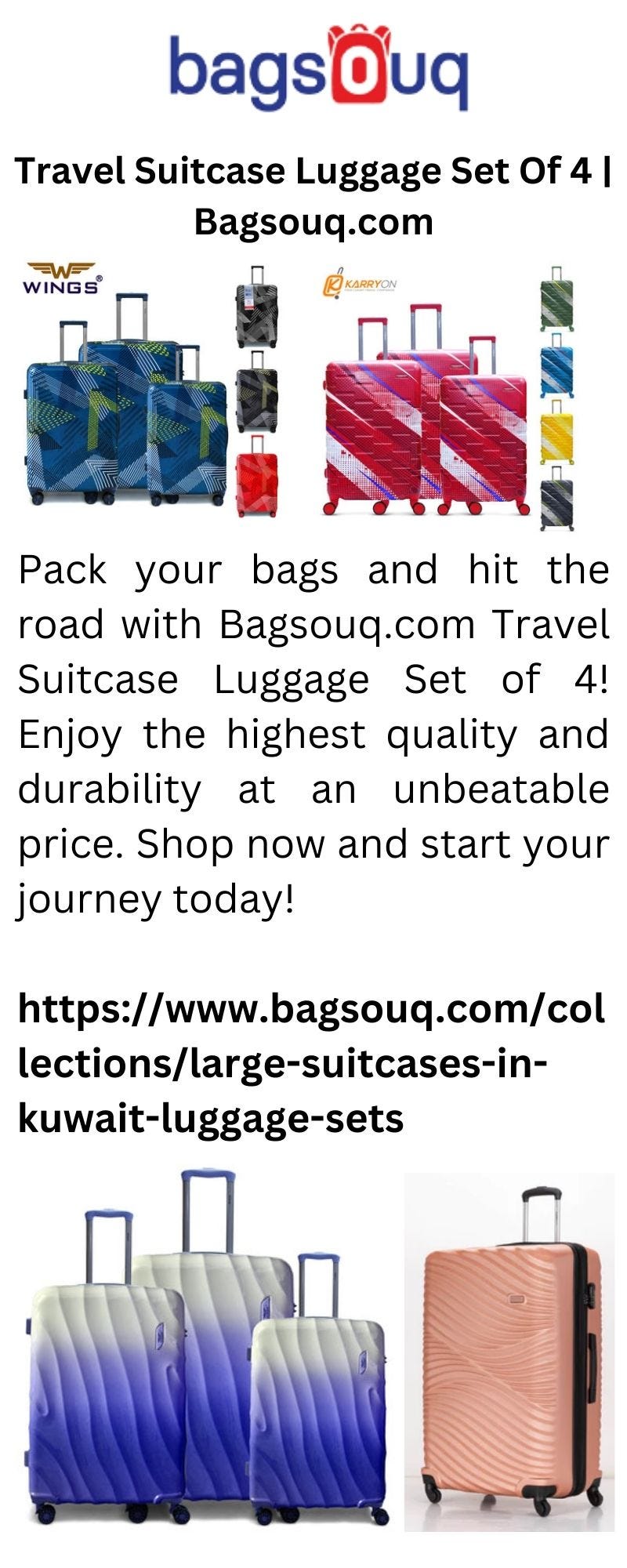 Travel Suitcase Luggage Set Of 4 Bagsouq Bagsouq Medium