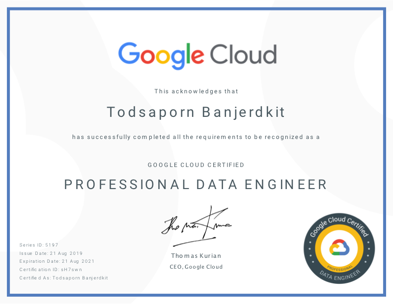🎓 2019 Google Cloud Professional Data Engineer Certification Exam | by  katopz | Noob Learning | Medium