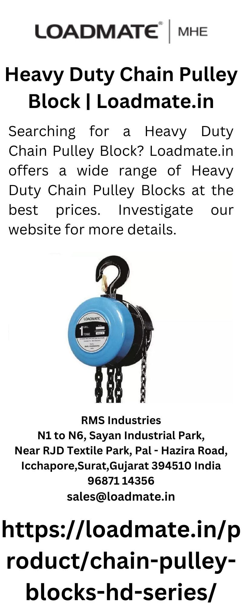 Heavy Duty Chain Pulley Block Loadmate.in RMS Industries Medium