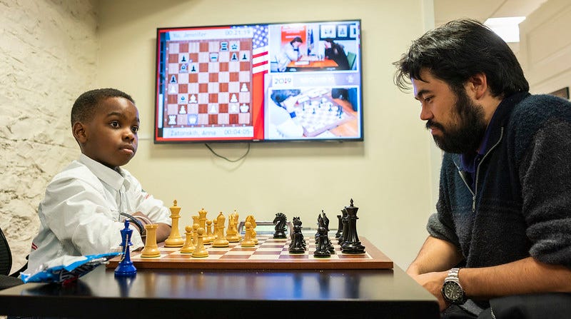 12-year-old chess prodigy FM Tani Adewumi plays blindfolded chess