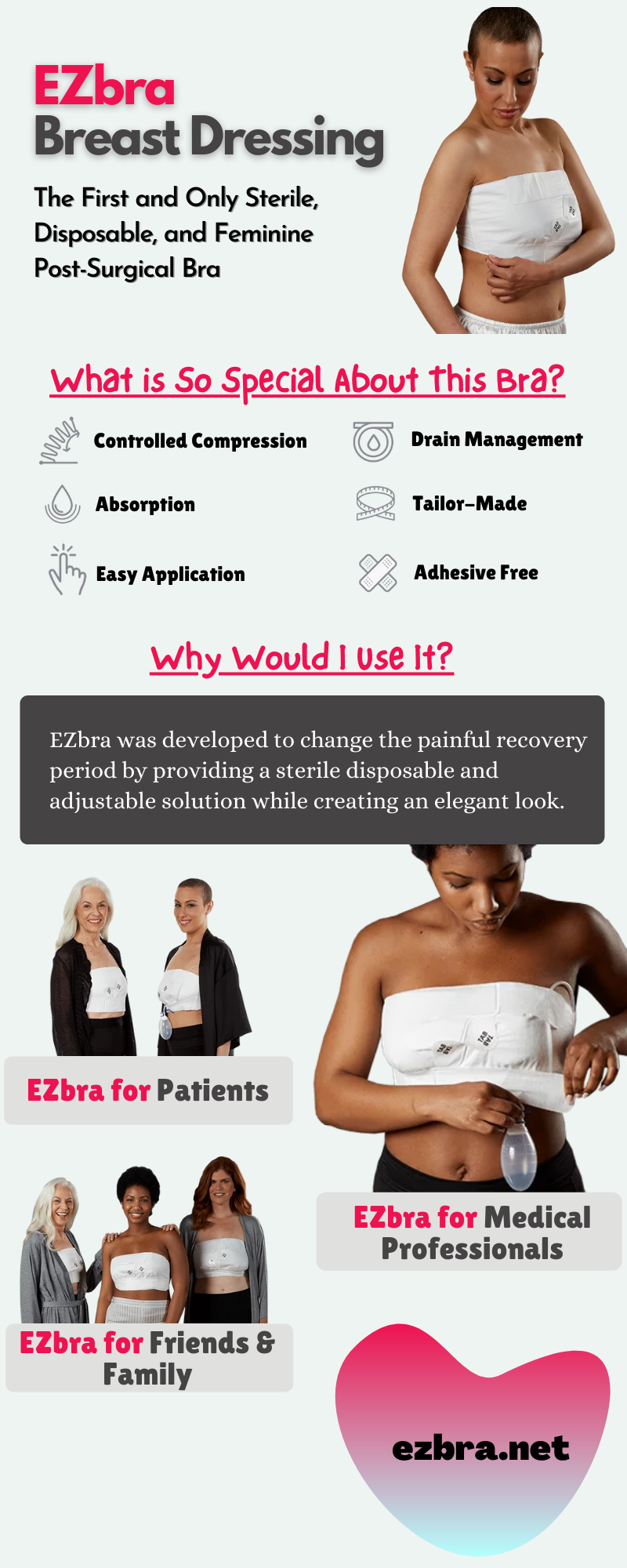 EZbra — Post Surgery Bra for Breast Cancer Patients - EZ bra - Medium